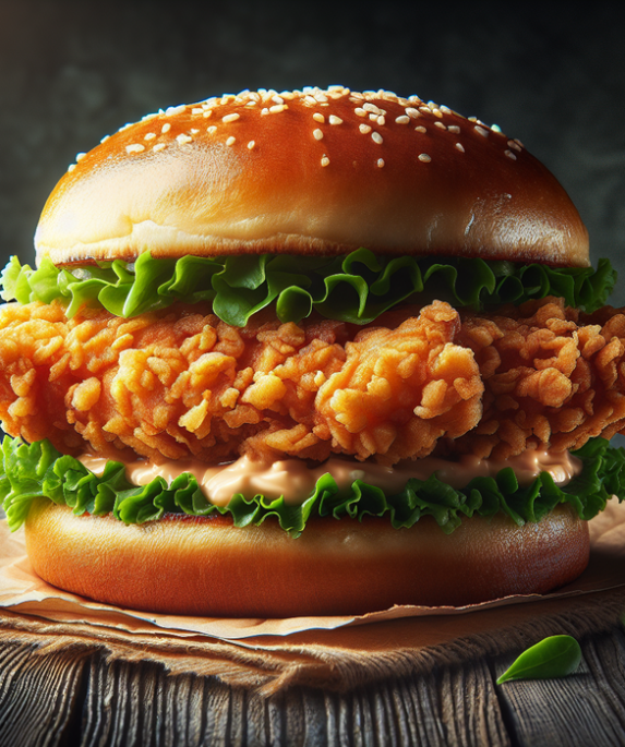 alt_text: Poster strategi pemasaran untuk sandwich ayam yang dimasak dengan air fryer.