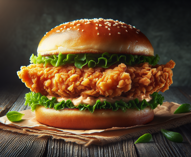 alt_text: Poster strategi pemasaran untuk sandwich ayam yang dimasak dengan air fryer.