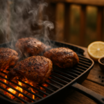 alt_text: Ayam panggang berapi, dipanggang di grill panas dengan rahasia senyum bebas kotoran.