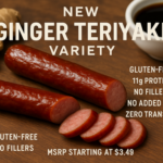 alt_text: Camilan daging premium Ginger Teriyaki dengan kemasan modern dan cita rasa lezat.