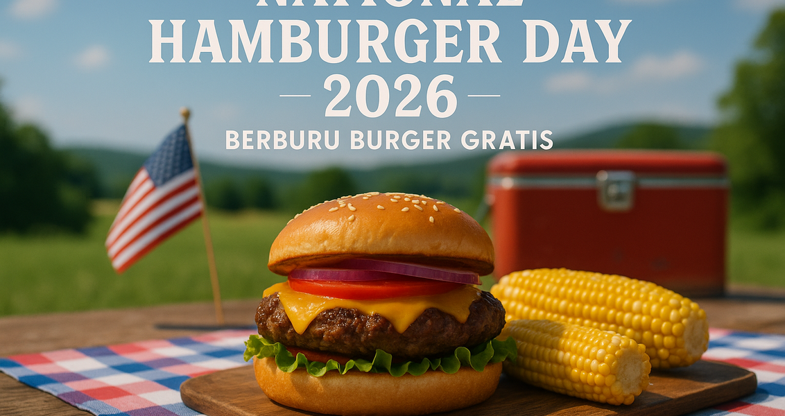 alt_text: Promo burger gratis untuk merayakan National Hamburger Day 2026.