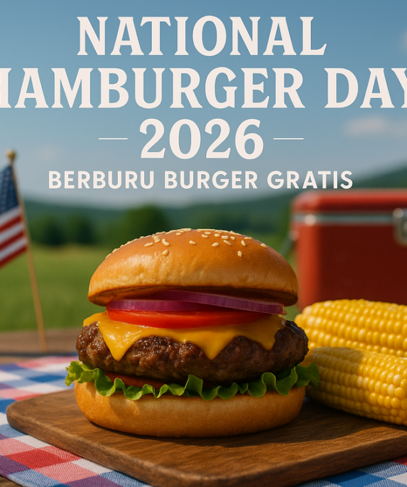 alt_text: Promo burger gratis untuk merayakan National Hamburger Day 2026.