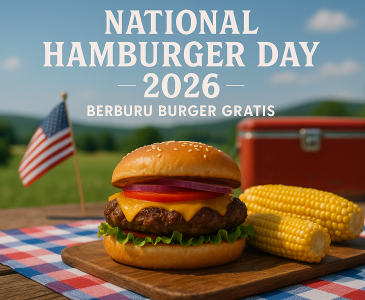 alt_text: Promo burger gratis untuk merayakan National Hamburger Day 2026.