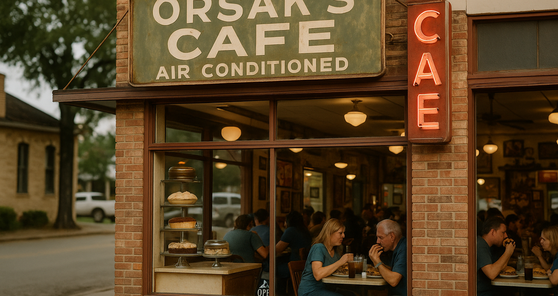 alt_text: Orsak's Cafe menawarkan cita rasa rumahan yang hangat di pusat Fayetteville.