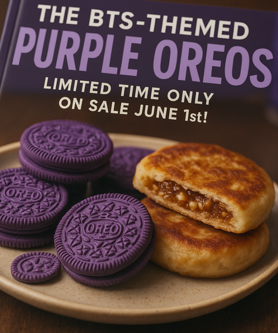 alt_text: Kemasan Oreo edisi BTS dengan logo khas, menghadirkan kolaborasi unik yang menarik perhatian.