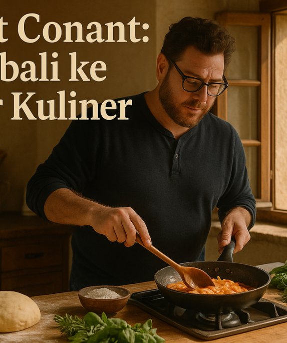 alt_text: Poster kuliner Chef Scott Conant menyoroti konsep makanan sejati dengan gaya autentik.