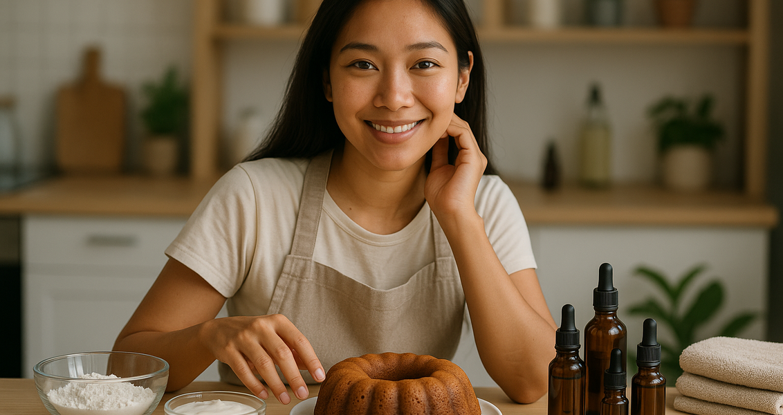 alt_text: Resep kue, tips kecantikan kulit, dan panduan ketahanan diri dalam satu gambar kreatif.