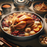 alt_text: Sup Samgyetang Korea, ayam utuh isi ginseng, beras, dan rempah menyegarkan di musim panas.