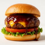 alt_text: Burger bistro dengan lapisan glaze manis asam.