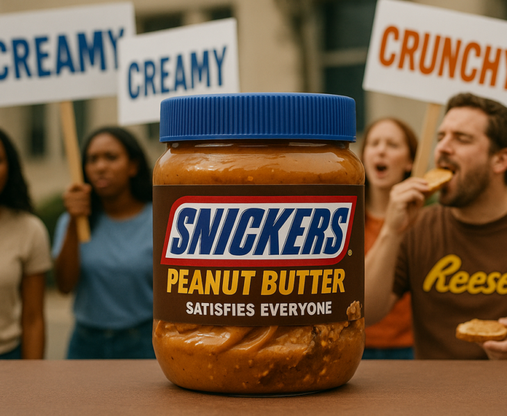 alt_text: Snickers® Peanut Butter sindir kompetitor dengan kemasan kreatif dan pesan tajam.