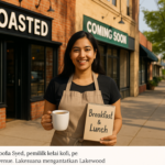 alt_text: Pagi cerah di Lakewood, acara hiburan Toasted sedang berlangsung dengan meriah di area terbuka.