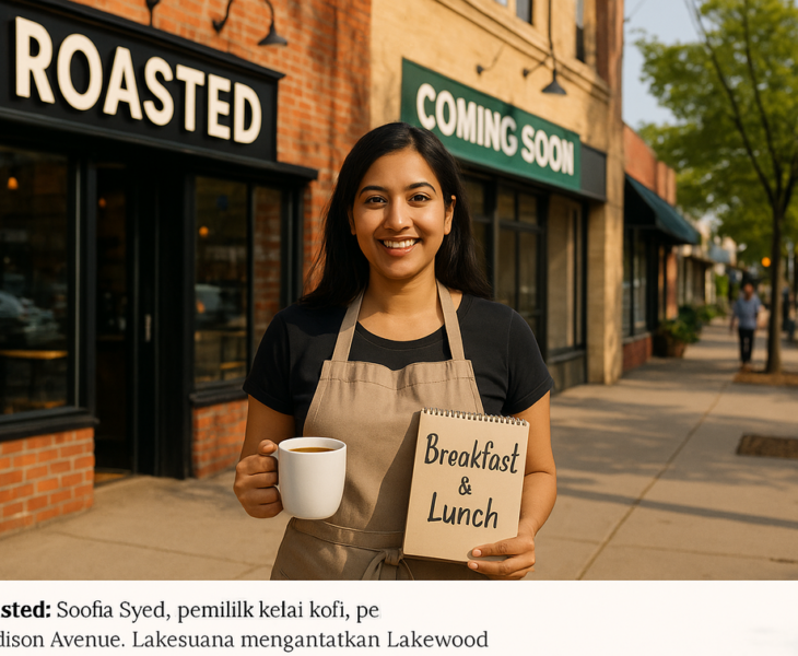 alt_text: Pagi cerah di Lakewood, acara hiburan Toasted sedang berlangsung dengan meriah di area terbuka.