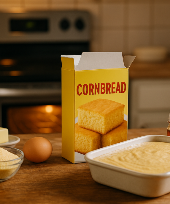 alt_text: "Tips membuat cornbread instan terasa seperti buatan sendiri dengan bahan tambahan."