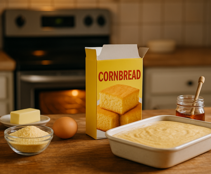 alt_text: "Tips membuat cornbread instan terasa seperti buatan sendiri dengan bahan tambahan."