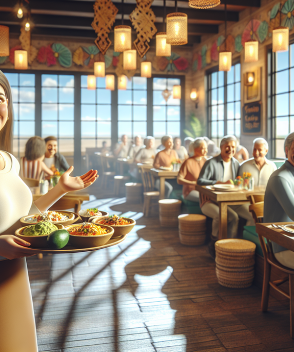 alt_text: Eksterior restoran Tulum Mexican Grill di Fairview dengan dekorasi khas Meksiko.
