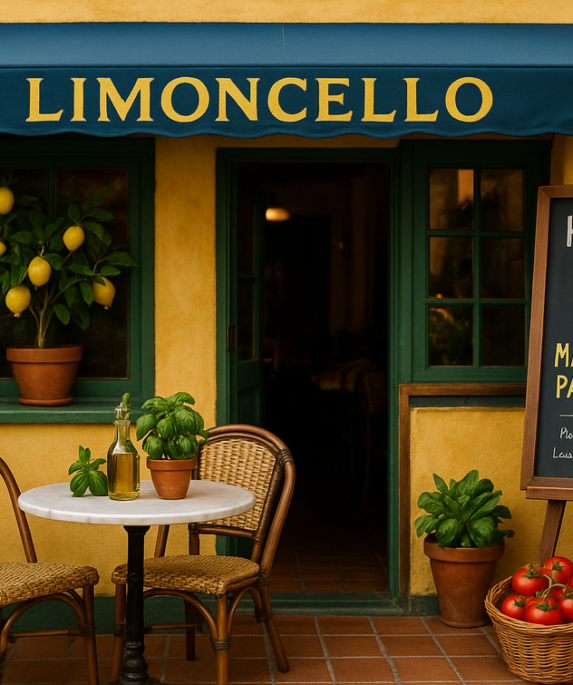 alt_text: Lemon segar, pemandangan laut, dan hidangan khas Amalfi hadir di La Mesa.