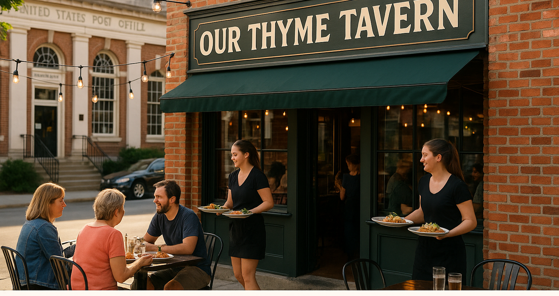alt_text: "Our Thyme Tavern menambah kesegaran di Greenbrier County dengan suasana baru."