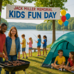 "alt_text": "Anak-anak gembira bermain dan memancing mainan di acara Jack Miller Kids Fun Day."