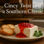 alt_text: Cream cheese disajikan dengan topping unik dan rahasia dari restoran terkenal.