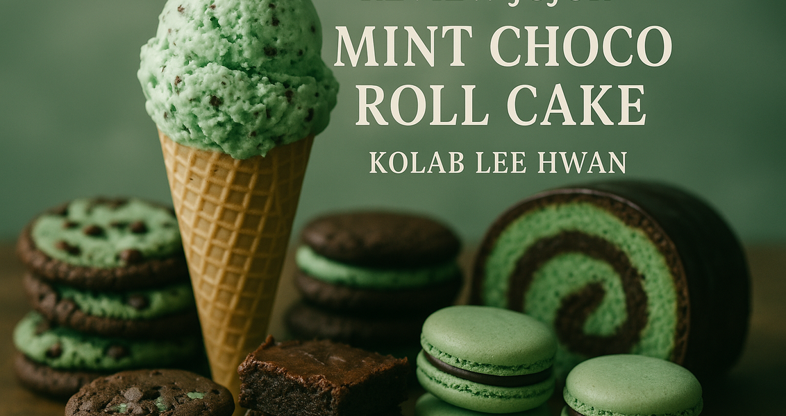 alt_text: Review objektif tentang Mint Choco Roll Cake kolaborasi dengan Lee Hwan.