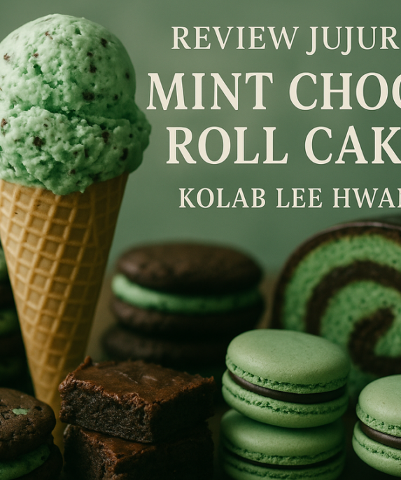 alt_text: Review objektif tentang Mint Choco Roll Cake kolaborasi dengan Lee Hwan.