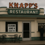 alt_text: "Senja hangat menyinari Knapp's Diner yang menghadapi penutupan terakhir di Tacoma."