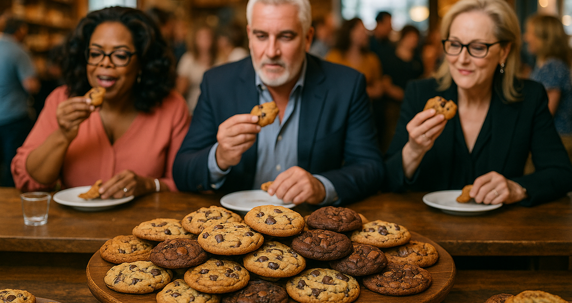 alt_text: Toko roti Mrs. Chadwick's Bakery di Medicine Park dipenuhi pengunjung yang memburu cookie.