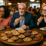 alt_text: Toko roti Mrs. Chadwick's Bakery di Medicine Park dipenuhi pengunjung yang memburu cookie.