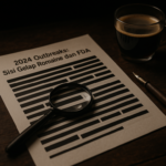 alt_text: Poster dengan tulisan "2024 Outbreaks: Sisi Gelap Romaine dan FDA", fokus pada isu kesehatan pangan.