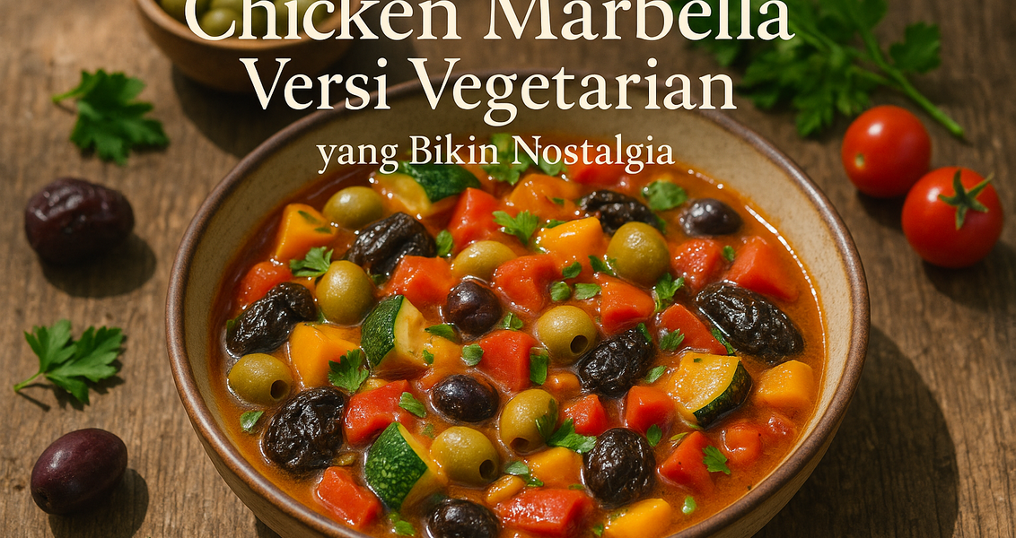 alt_text: Chicken Marbella versi vegetarian dengan plum, zaitun, dan rempah, menggugah rasa nostalgia.