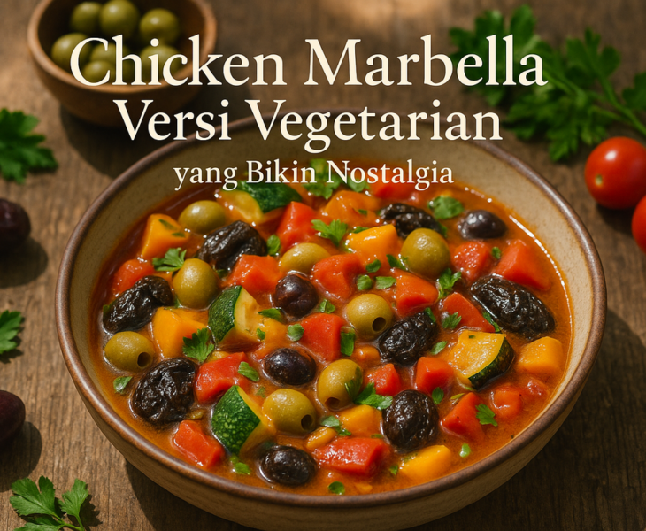 alt_text: Chicken Marbella versi vegetarian dengan plum, zaitun, dan rempah, menggugah rasa nostalgia.