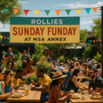 alt_text: Keseruan Sunday Funday di Mercado District dengan orang-orang menikmati berbagai kegiatan.