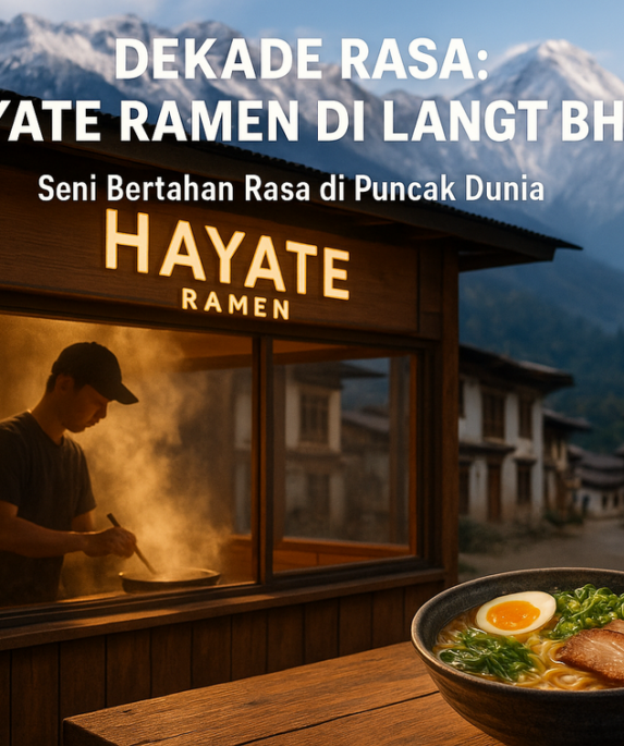 Mangkok ramen Jepang di atap Bhutan, berpadu eksotis dalam pemandangan pegunungan.